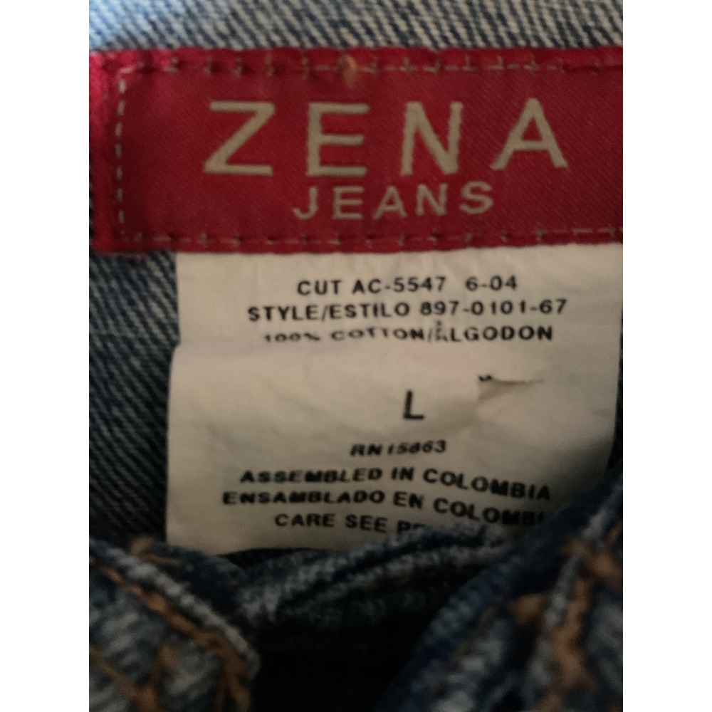ZENA JEANS Denim Jacket Womens Size L Blue Fringe Western Style - Picture 5 of 8